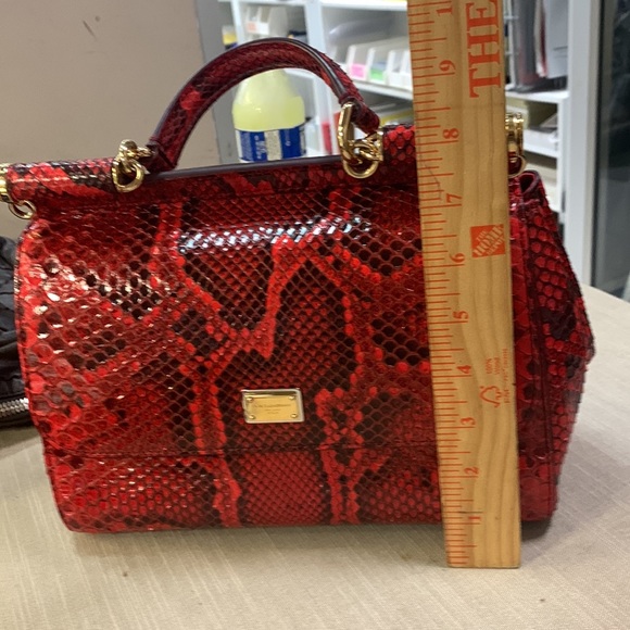 Gently used Dolce & Gabbana red medium Sicily Python Top Handle - Picture 13 of 14
